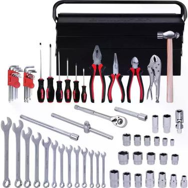 Imagem de Caixa com Ferramentas Sanfonada 68 Peças Cr-V Kit Completo para Organização e Transporte Bumafer
