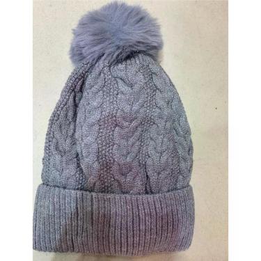 Imagem de Touca Feminina de Inverno OEM Forrada com Pelúcia em Lã Acrílica Antialérgica Cinza Adulto