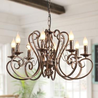 Imagem de Ganeed Lustres, lustre pendente de 8 luzes country francês, pingente de metal rústico vintage iluminação ajustável suspensão, luz da sala de estar, lustre de cozinha