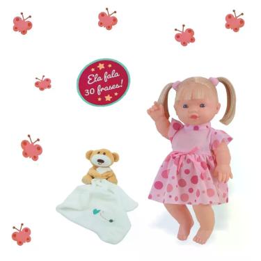 Imagem de Kit Boneca Bebê Elisi Fala 30 Frases + Naninha Pelúcia Urso - Adijomar