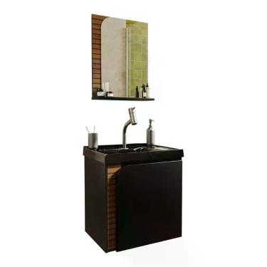 Imagem de Gabinete Banheiro Lirio Com 1 Porta Espelheira E Cuba Preta Preto Fosco-ripa 3D