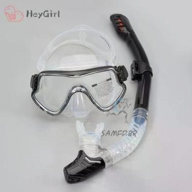 Imagem de Conjunto Máscara de Mergulho e Snorkel Profissional com Lente de Vidro Temperado e Topo Seco Preto OEM