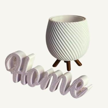 Imagem de Vaso Cachepot com Pezinho e Palavra Home Minimalista Sala Decoração para Plantinhas Cactus(Branco)