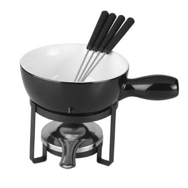 Imagem de LYOR - Aparelho de Fondue 8 Peças para Queijo de Ferro com Pintura Epoxy e Cerâmica Preto - Ideal para Queijo