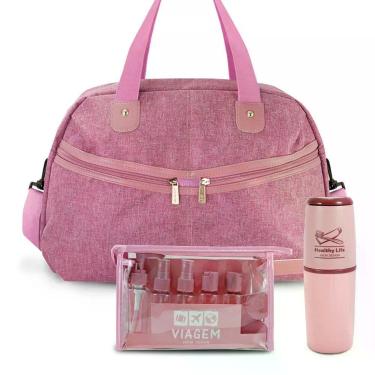 Imagem de Kit Bolsa De Viagem + Porta Escova De Dente + Frascos De Viagem 10 Peças Rosa