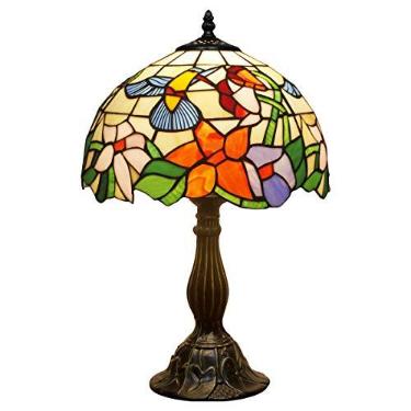 Imagem de Abajur de mesa de cabeceira estilo Tiffany lâmpada de vidro vitral beija-flor luz de leitura de mesa 45,72 cm de altura sala de estar quarto mesas de cabeceira biblioteca banqueiro vitoriana tipo simpatia de memória WERFACTORY lâmpada de LED incluída