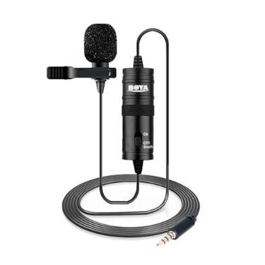 Imagem de Microfone Lapela Boya By-M1 Compatível com Smartphone DSLR PC Preto Captura Áudio Claro Ideal para Vlogs Entrevistas Gravações Profissionais e Uso Pessoal