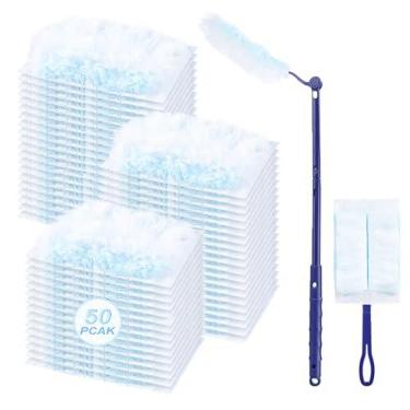 Imagem de 50 refis de espanador para espanador Swi-ffer, espanador eletrostático unilateral com 2 alças, refis de espanadores resistentes de substituição para limpeza de móveis, persianas, vidro, ventiladores