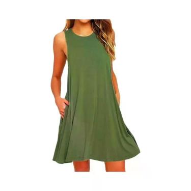 Imagem de Vestido feminino verão casual camiseta vestidos praia cobrir simples p