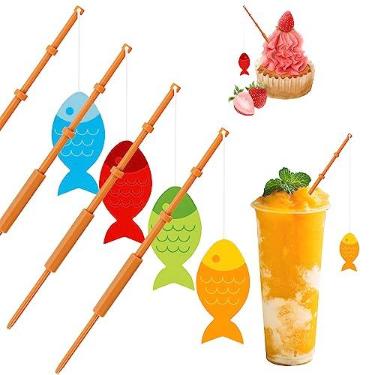 Imagem de BENBO 16 peças palhetas de vara de pesca mini decoração de vara de peixe topos de cupcake pequeno pescador palhetas de vara de pesca suprimentos de festa aperitivo tropical picareta coquetel decoração