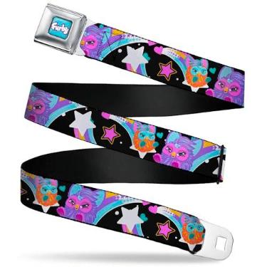 Imagem de Cinto Furby, cinto de fivela de cinto de segurança, laranja e roxo, multicolorido, ajustável, Preto, 1.5" Wide - Fits Pant Size 24-38