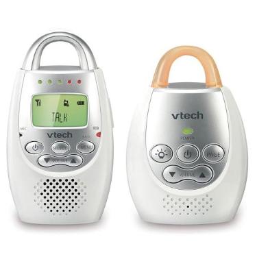 Imagem de VTech Monitor de áudio para bebês DM221 com alcance de até 0,30 m, alerta de som vibratório, interfone de conversa e loop de luz noturna, branco/prata