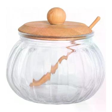 Imagem de Açucareiro 230ml Vidro Com Tampa De Bambu E Colher Doraine - Hauskraft
