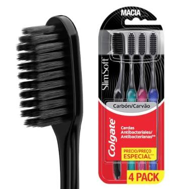 Imagem de Colgate Slim Soft Black Escova de Dente Macia, 4 Unidades | Com Cerdas Antibacterianas com Infusão de Carvão, Conjunto com 4 Cores