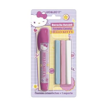 Imagem de BORRACHA RETRÁTIL FORMATO CANETA HELLO KITTY - BLISTER C/ 1 SUPORTE E 3 BORRACHAS LEO&LEO