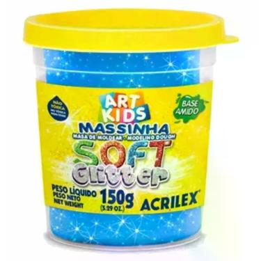 Imagem de Massinha para Modelar Acrilex Soft com Glitter Fórmula à Base de Amido Não Tóxica Pote 150G Uso Escolar Azul