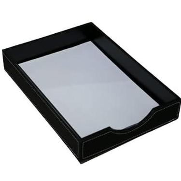 Imagem de Bandeja Porta-Folhas A4 Couro - Caixa de Entrada e Saída - Organizador de mesa (Couro Preto - Linha Branca)