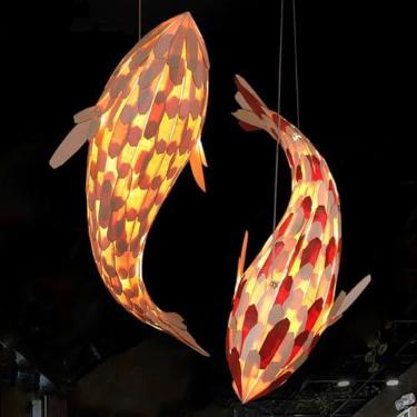 Imagem de MIXL - Luminária pendente de peixe de madeira, lâmpada suspensa de peixe rústico sobre ilha de cozinha, luminária de sala de jantar costeira, luminária suspensa de teto estilo boho para sala de estar