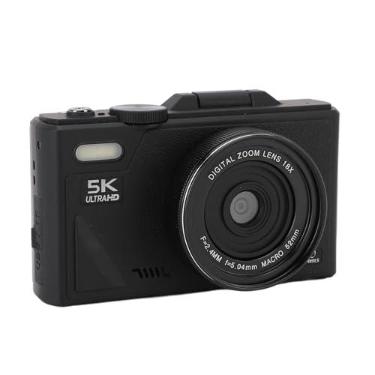 Imagem de Câmera digital 5K, câmera vlogging de 75 MP, com zoom de 18x, tela flip de 7 cm, câmera compacta HD, para fotografia de viagem (preto)