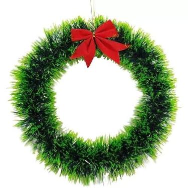 Imagem de Guirlanda de Natal 25cm para Porta com Laço Vermelho – Festão Nevada Verde Enfeite Natalino Decorativo (Verde 1 Peça)