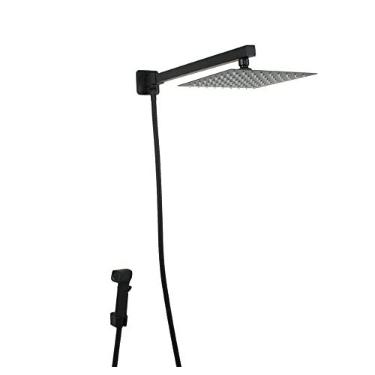 Imagem de Ducha Chuveiro Inox 304 Preto Fosco 20 Cm Com Ducha Manual E Desviador