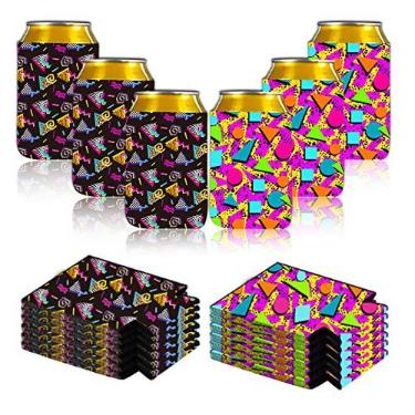 Imagem de YLOLUL 12 Peças Retrô 80S 90S Vintage Lata de Cerveja Refrigeradores Mangas Suportes de Bebida de Neoprene Mangas de Garrafa Retrô Suprimentos para Festa
