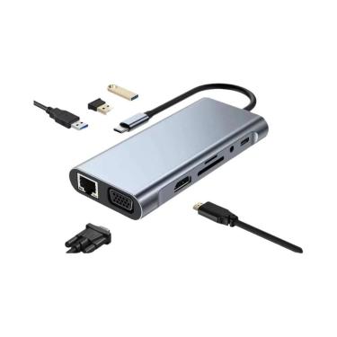 Imagem de Hub USB-C 11 Em 1 Com Saída De Vídeo Dupla, HDMI, VGA, RJ45, USB 3.0 E