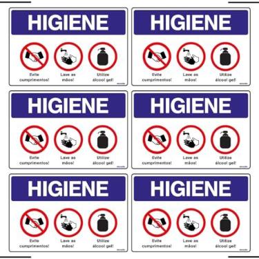 Imagem de Combo 6 Placas De Sinalização Higiene, Evite Cumprimentos, Lave As Mãos, Utilize Álcool Gel 30x20 Ekomunike - P-37/3 F9e