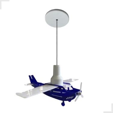 Imagem de Luminária Infantil Pendente - Avião Azul - Quarto Criança Menino