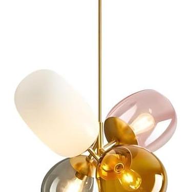 Imagem de Luminária pendente moderna com globo de vidro colorido, cúpula de vidro artístico, 4 lâmpadas, luminária suspensa com balão colorido, luminária de embutir para ilha de cozinha, quarto, sala