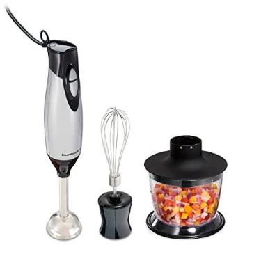 Imagem de Hamilton Beach Liquidificador manual de imersão 59765 com varinha de mistura, batedor e tigela de 3 xícaras, 3 peças, prata e aço inoxidável