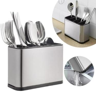 Imagem de Guarda Talheres Porta Escorredor Separador Utensílios Divisória Organizador De Talher Para Pia Cozinha Inox Sob Medida