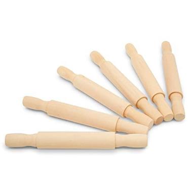 Imagem de Mini rolo de massa de madeira, 12 cm de comprimento, pacote com 6, perfeito para fondant, macarrão, assar na cozinha, artesanato por Woodpeckers