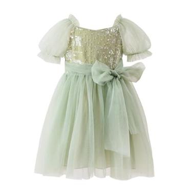 Imagem de Tutu.kk Vestido tutu infantil de manga curta e tule fofo para festa casual para crianças de 2 a 8 anos, Verde, 2-3 Anos