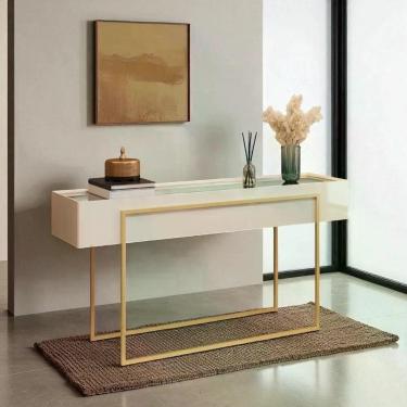 Imagem de Aparador Para Sala De Estar E Jantar Com Tampo Espelhado E Pés Dourados Kika Off White - Mabe Magazine
