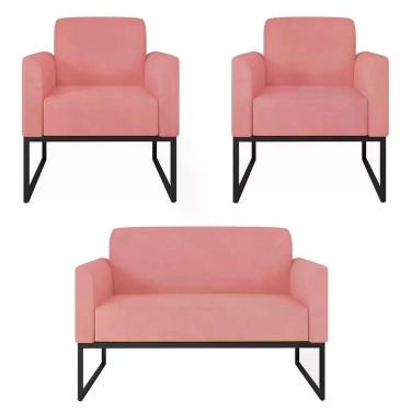 Imagem de Kit Namoradeira E 2 Poltronas Maressa S17 Suede Rosa Ibiza