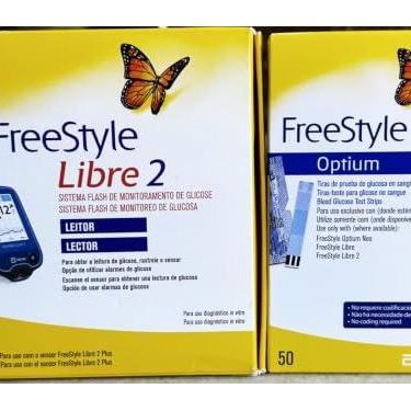 Imagem de Combo Monitor FreeStyle Libre Leitor 2 plus + 100 Fitas Optium