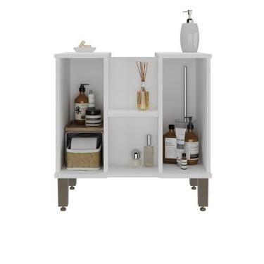 Imagem de Armário Conjunto de Banheiro Monte Carlo, MDF, Acabamento em Laminado, Branco, Para Lavatório com Coluna, 60 cm