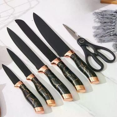 Imagem de Faqueiro 7 Peças De Facas Anti-aderente Marmorizadas Cozinha Gourment 
