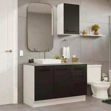 Imagem de Conjunto Gabinete Para Banheiro 120cm 3 Portas 3 Gavetas Agata Madesa 01 Branco-preto