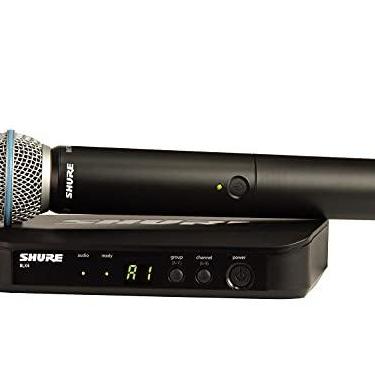 Imagem de Shure Sistema de microfone sem fio BLX24/B58 UHF – perfeito para igreja, karaokê, vocais – vida útil da bateria de 14 horas, alcance de 91 metros | Inclui microfone vocal portátil BETA 58A, receptor