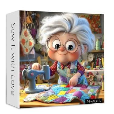 Imagem de Sewing Machines 1000 Piece Puzzle for Adults, PICKFORU Sew It with Love Jigsaw Puzzle, Challenging Colorful Grandma Quilt Patchwork Theme as Home Decor