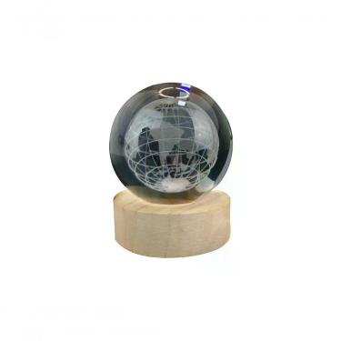 Imagem de Luminária Abajur USB Planeta Terra Decorativa para Quarto com Esfera de Vidro 3D LED Planetário Transparente Apex