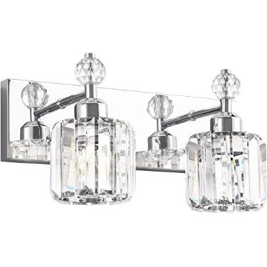 Imagem de PRESDE Luminária de banheiro cromada de cristal moderno com 2 luzes para banheiro sobre arandela espelhada