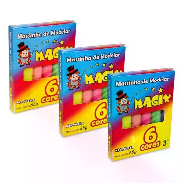 Imagem de Kit 3 Massinha De Modelar 6 Cores Magix 65g Multicolor