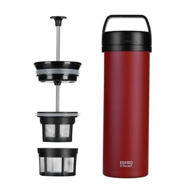 Imagem de ESPRO Cafeteira de viagem ultraleve P0, prensa francesa, isolada a vácuo, aço inoxidável, lavável na lava-louças, 473 ml, cranberry