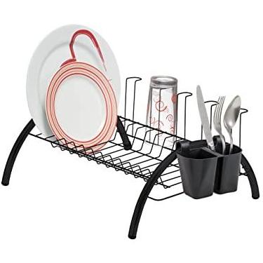 Imagem de Escorredor de Louça Preto 12 Pratos 05 Copos Porta Talher Plástico Cozinha Secador