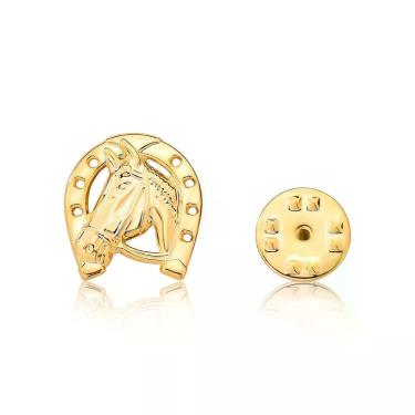 Imagem de Broche VL Accessoires VLVL604 Ouro 1,8CMx1,7CM Dourado Unissex Cavalo com Ferradura