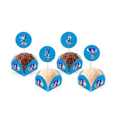 Imagem de Kit 100 Forminhas Sonic com Toppers Decorativos para doces decoração Festa Aniversário menino