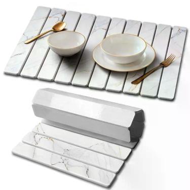 Imagem de Tapete de Secagem Favorking 61x41 cm Mármore Dourado Branco Dobrável